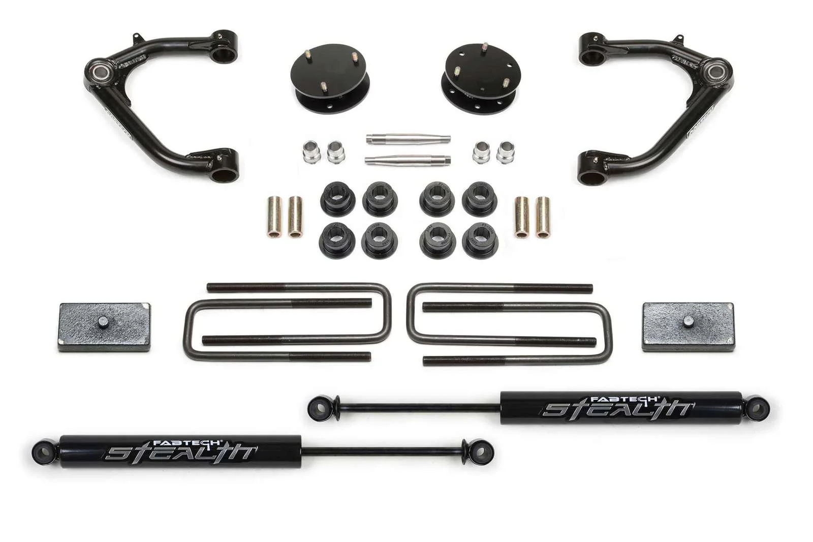 Fabtech 3" Uniball UCA Lift Kit w/Rear Stealth Shocks for 2019-2024 Chevrolet Silverado 1500 4WD w/3" lift