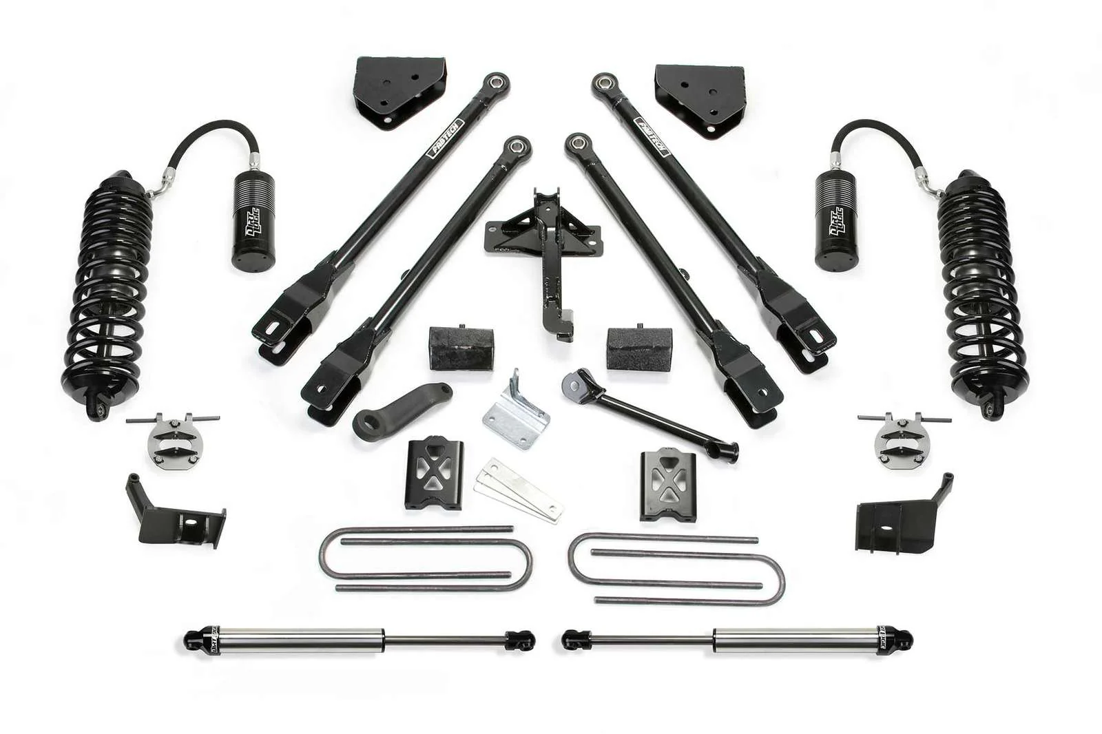 Fabtech 4" 4 Link System w/Front Dirt Logic 4.0 Coilovers w/Reservoir & Rear 2.25 Shocks Kit for 2008-2016 Ford F350 Super Duty 4WD w/4" lift