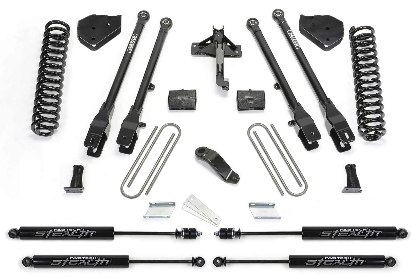 Fabtech 4" 4 Link System w/Stealth Shocks Kit for 2017-2024 Ford F250 Super Duty 4WD w/4" lift
