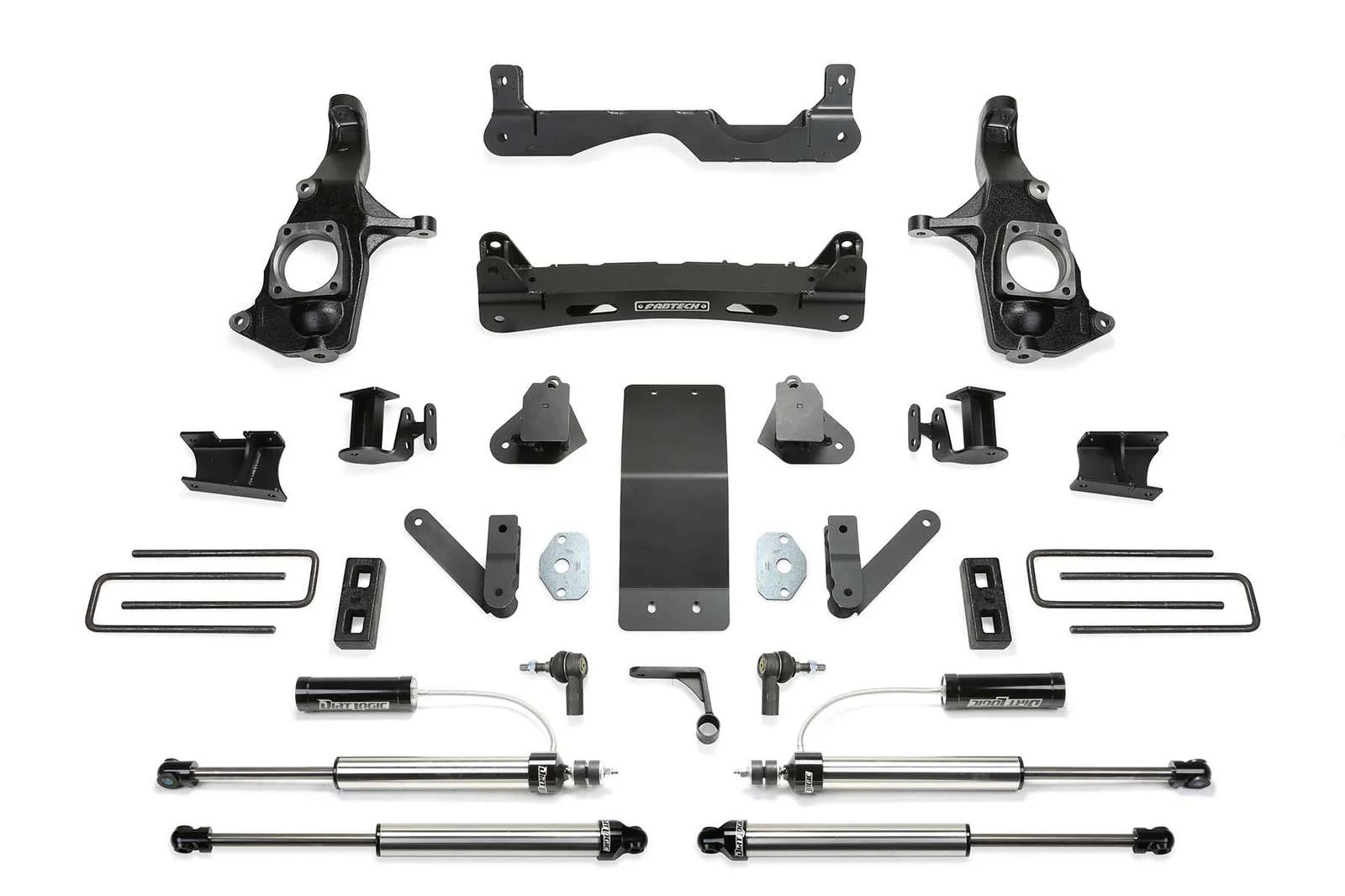 Fabtech 4" Performance System w/Front Dirt Logic 2.25 Reservoir Shocks & Rear 2.25 Shocks Kit for 2011-2019 GMC Sierra 3500 HD 4WD w/4" lift