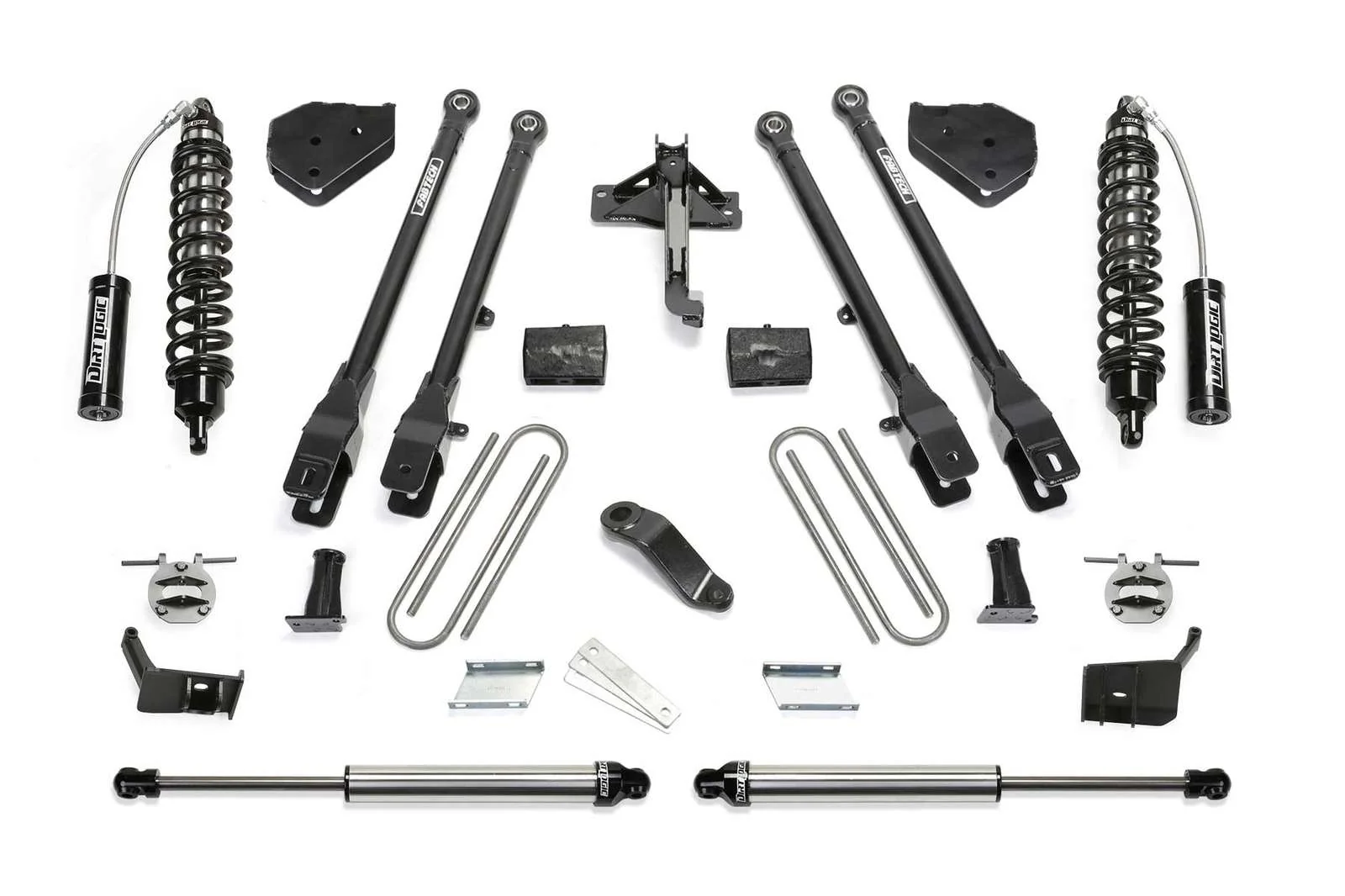 Fabtech 6" 4 Link System w/Front Dirt Logic 2.5 Coilovers w/Reservoir & Rear 2.25 Shocks Kit for 2017-2024 Ford F250 Super Duty 4WD w/6" lift