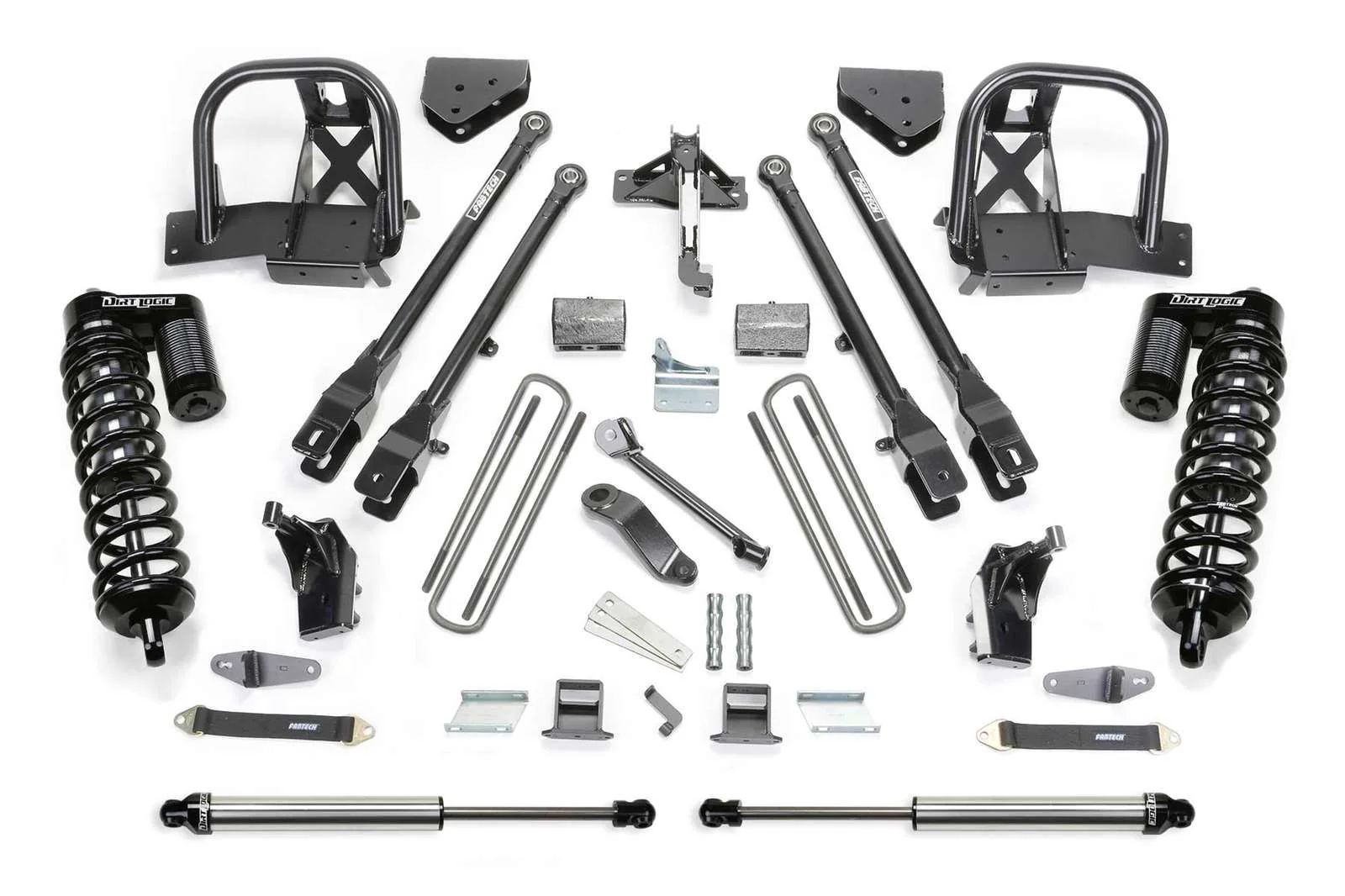Fabtech 6" 4 Link System w/Front Dirt Logic 4.0 Coilovers & Rear 2.25 Shocks Kit for 2008-2016 Ford F350 Super Duty 4WD w/6" lift 8-Lug