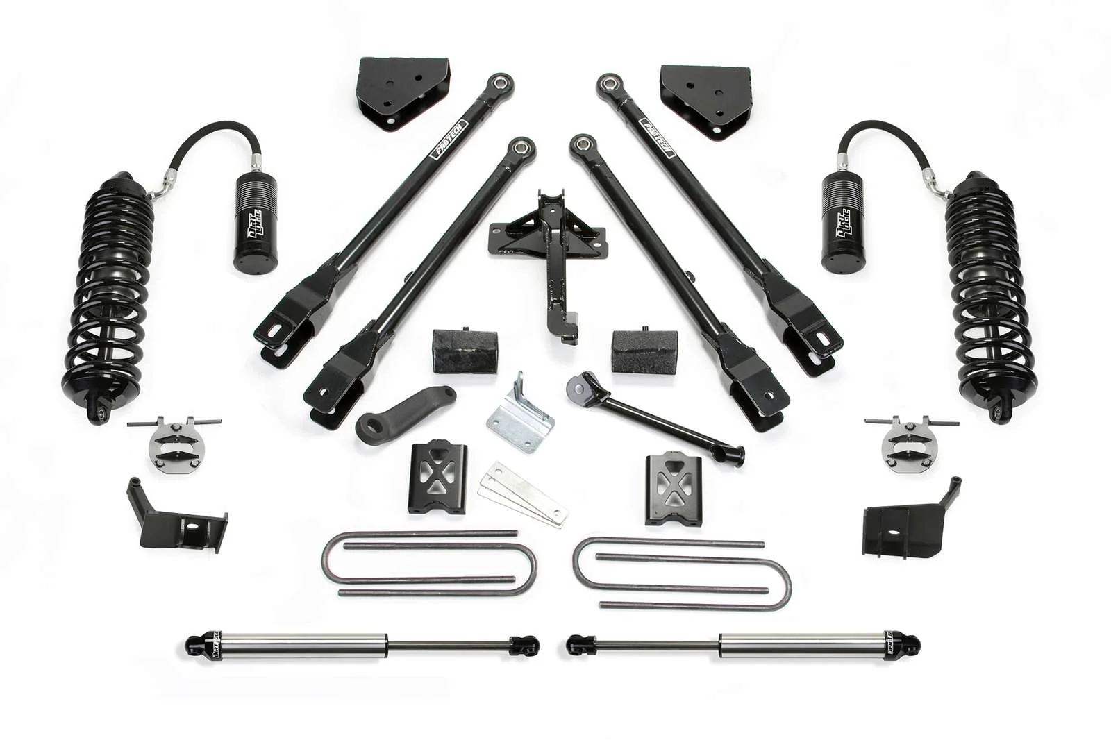 Fabtech 6" 4 Link System w/Front Dirt Logic 4.0 Coilovers w/Reservoir & Rear 2.25 Shocks Kit for 2008-2016 Ford F350 Super Duty 4WD w/6" lift