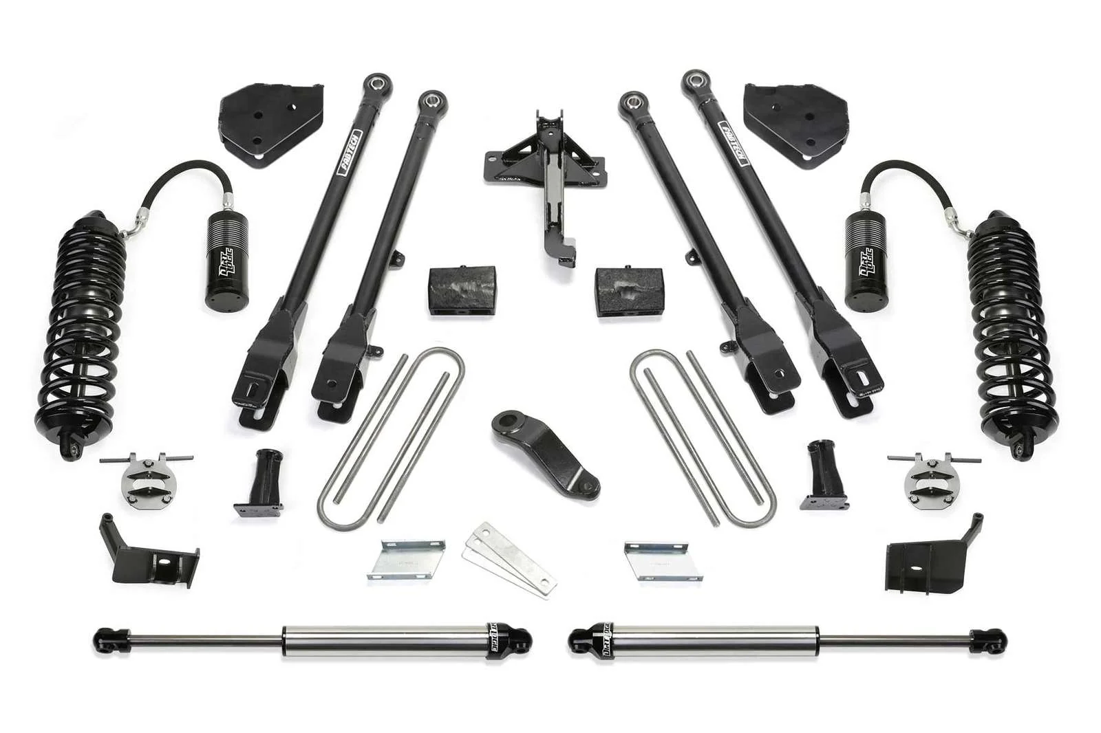 Fabtech 6" 4 Link System w/Front Dirt Logic 4.0 Coilovers w/Reservoir & Rear 2.25 Shocks Kit for 2017-2024 Ford F350 Super Duty 4WD w/6" lift