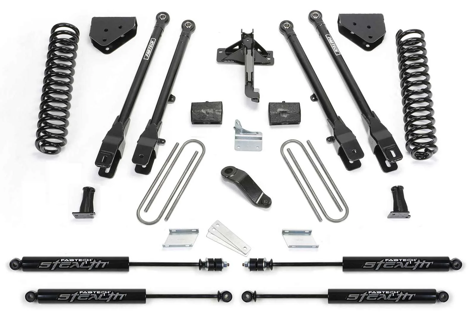Fabtech 6" 4 Link System w/Stealth Shocks Kit for 2008-2016 Ford F250 Super Duty 4WD w/6" lift