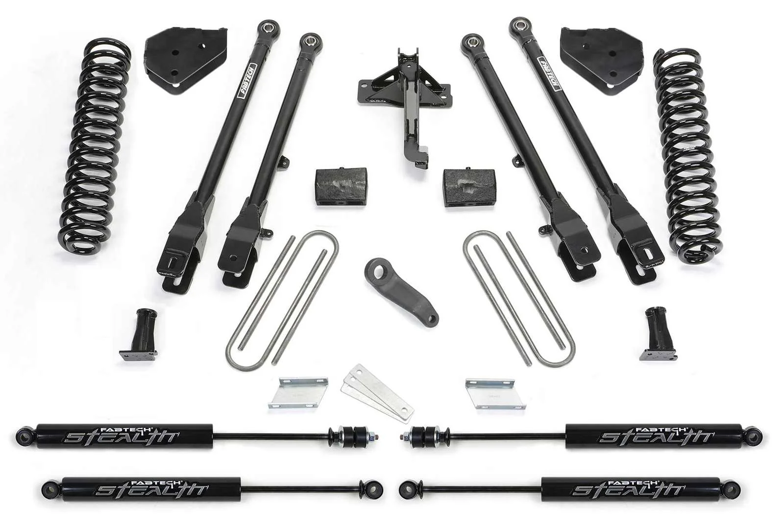 Fabtech 6" 4 Link System w/Stealth Shocks Kit for 2017-2024 Ford F250 Super Duty 4WD w/6" lift