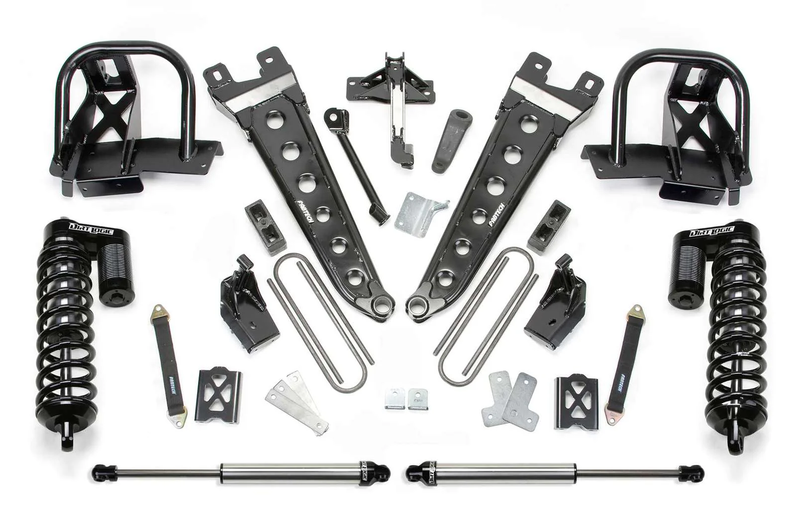 Fabtech 6" Radius Arm System w/Dirt Logic 4.0 Coilovers & Rear 2.25 Shocks Kit for 1999-2004 Ford F350 Super Duty 4WD w/6" lift