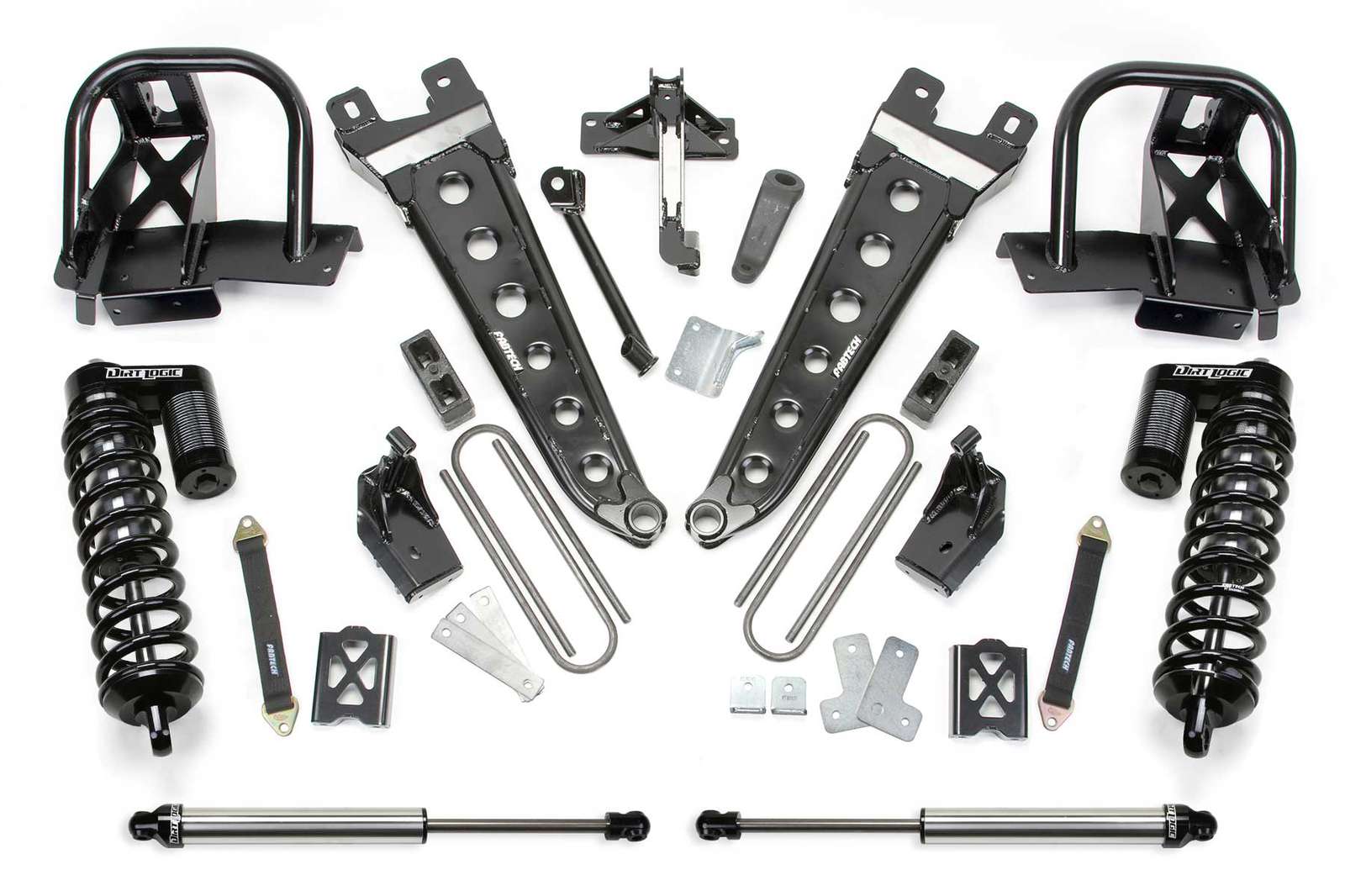 Fabtech 6" Radius Arm System w/Dirt Logic 4.0 Coilovers & Rear 2.25 Shocks Kit for 2008-2016 Ford F350 Super Duty 4WD w/6" lift