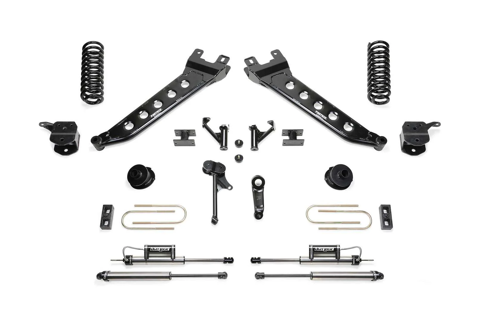 Fabtech 7" Radius Arm System w/Coil Springs & Front Dirt Logic 2.25 Shocks w/Reservoir & Rear 2.25 Shocks Kit for 2010-2018 Ram 3500 4WD w/7.0" lift