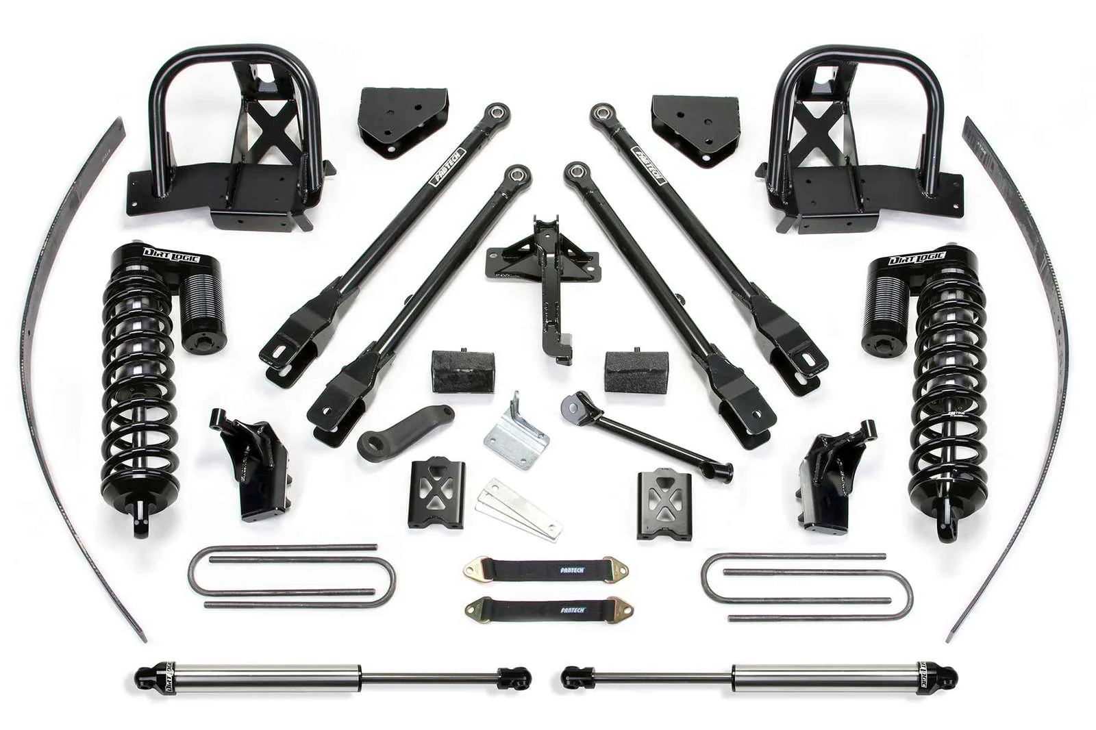 Fabtech 8" 4 Link System w/Dirt Logic 4.0 Coilovers & Rear 2.25 Shocks Kit for 2008-2016 Ford F250 Super Duty 4WD w/8.0" lift