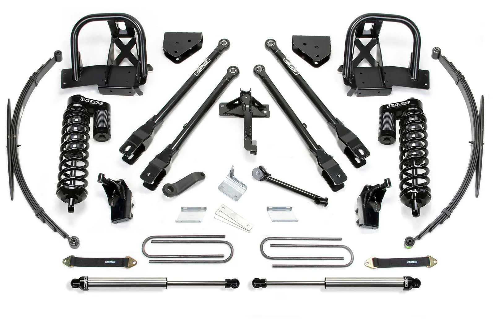 Fabtech 8" 4 Link System w/Front Dirt Logic 4.0 Coilovers & Rear 2.25 Shocks Kit for 2008-2016 Ford F250 Super Duty 4WD w/8.0" lift