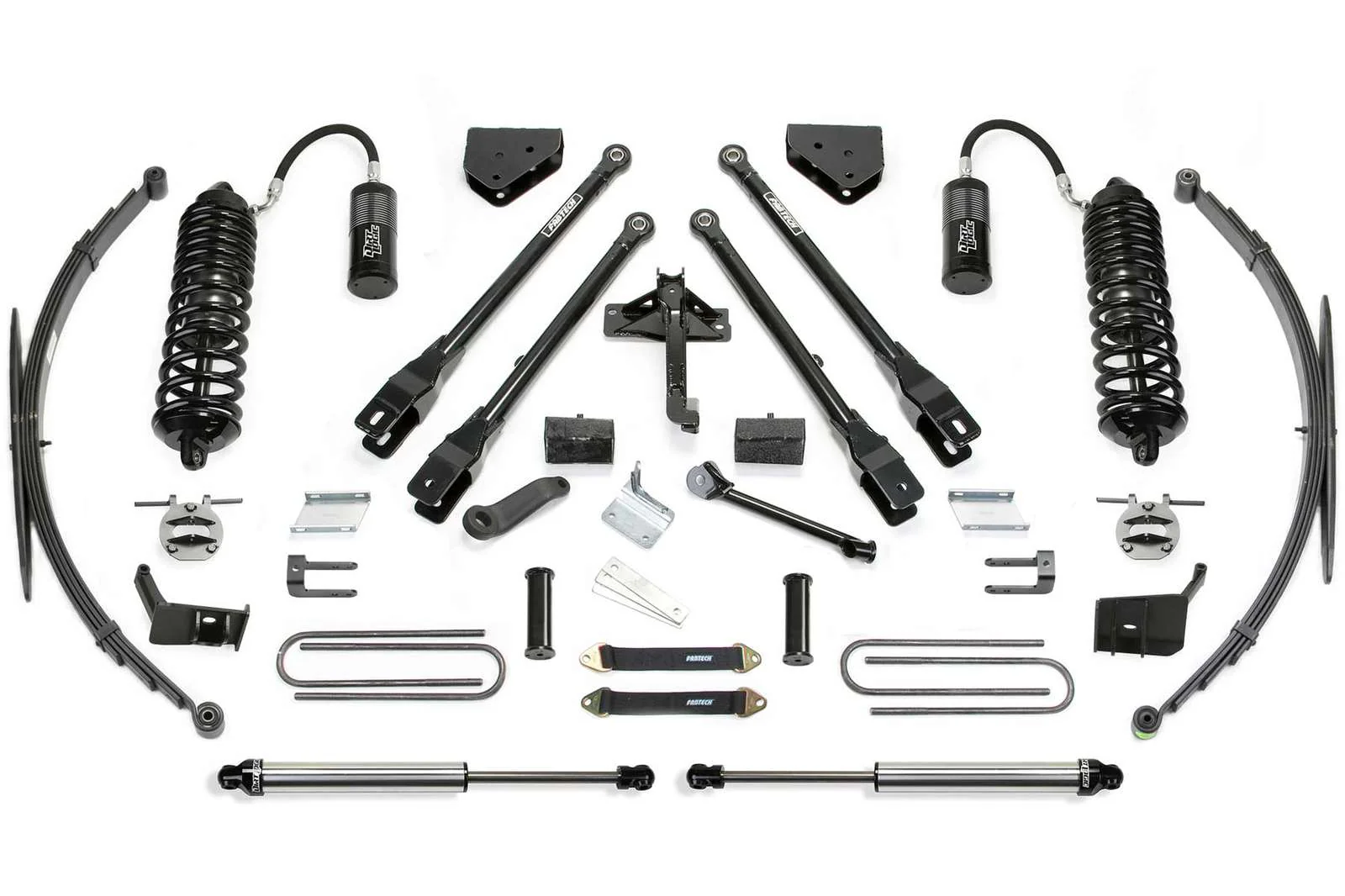 Fabtech 8" 4 Link System w/Front Dirt Logic 4.0 Coilovers w/Reservoir & Rear 2.25 Shocks Kit for 2017-2024 Ford F350 Super Duty 4WD w/8.0" lift