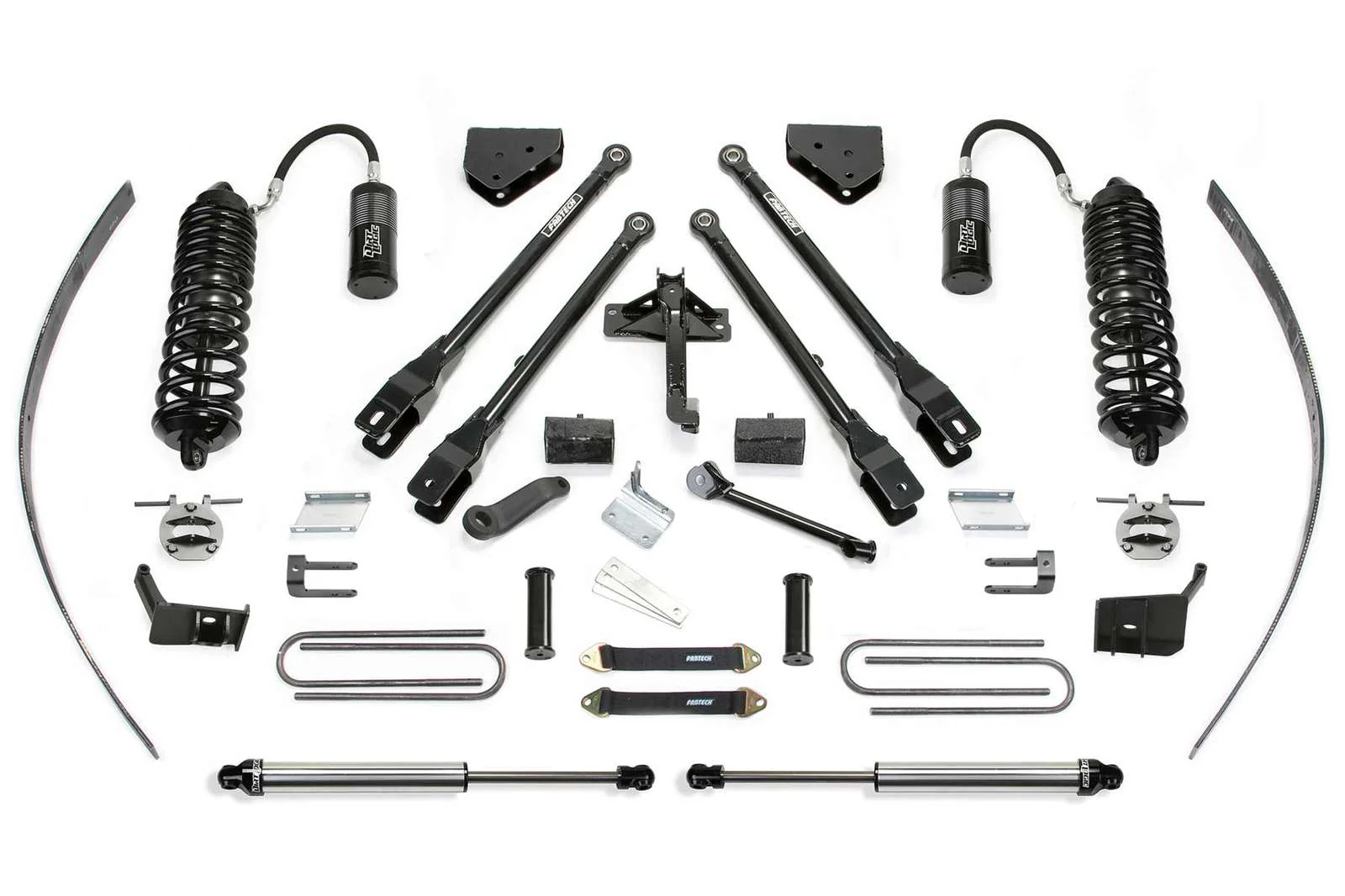 Fabtech 8" 4 Link System w/Front Dirt Logic 4.0 Coilovers w/Reservoir & Rear 2.25 Shocks Kit for 2017-2024 Ford F350 Super Duty 4WD w/8.0" lift
