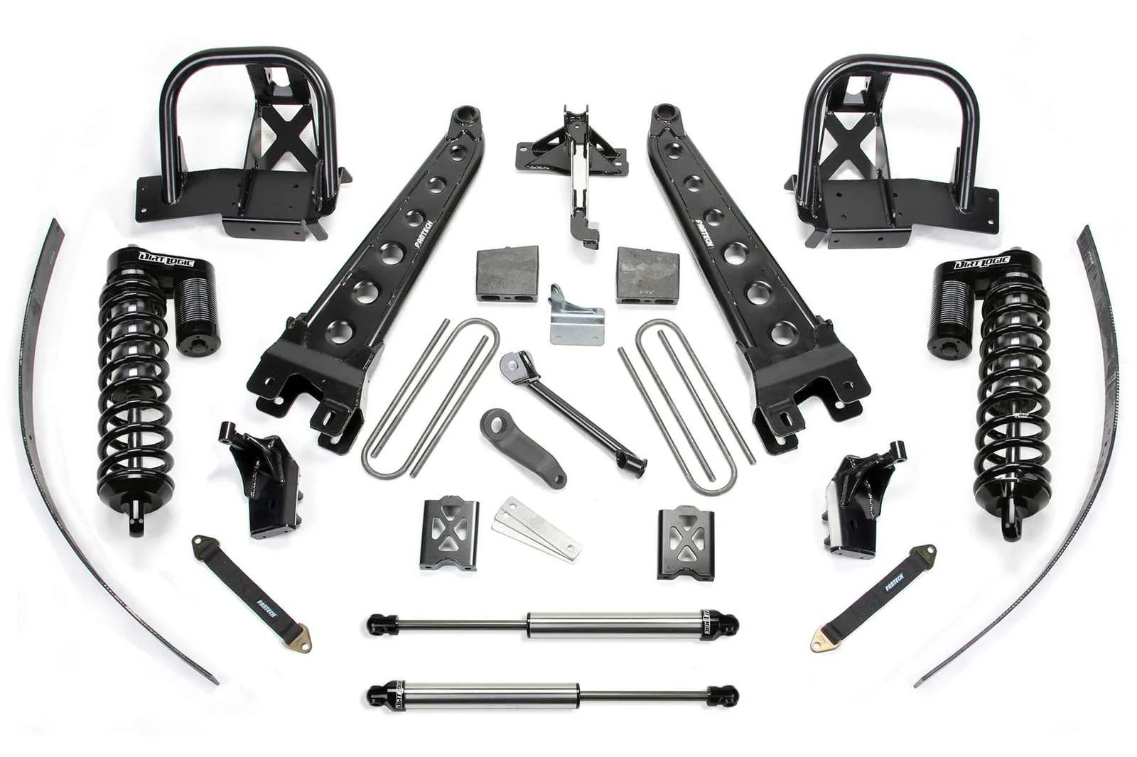 Fabtech 8" Radius Arm System w/Dirt Logic 4.0 Coilovers & Rear 2.25 Shocks Kit for 2008-2016 Ford F250 Super Duty 4WD w/8.0" lift w/Overload