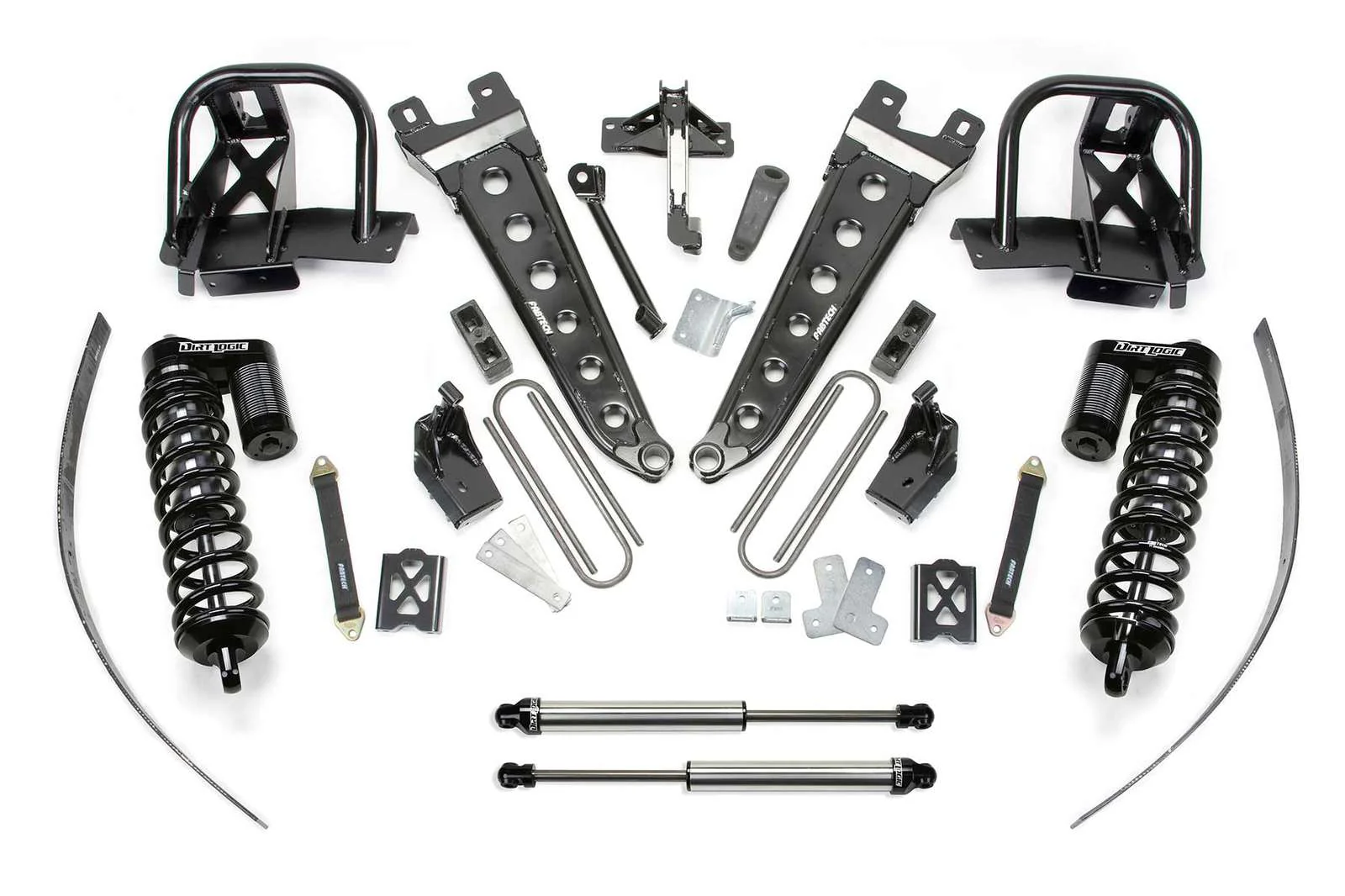 Fabtech 8" Radius Arm System w/Dirt Logic 4.0 Coilovers & Rear 2.25 Shocks Kit for 2008-2016 Ford F250 Super Duty 4WD w/8.0" lift w/Overload
