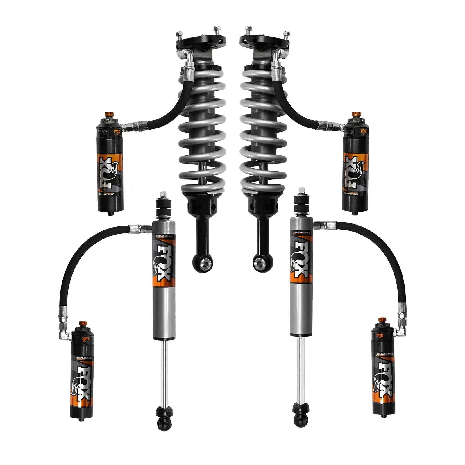 Fox 2.5 Performance Elite Adjustable Coilover w/ Reservoir + Rear Shocks Set for 2005-2023 Toyota Tacoma 4WD RWD w/1-2" lift