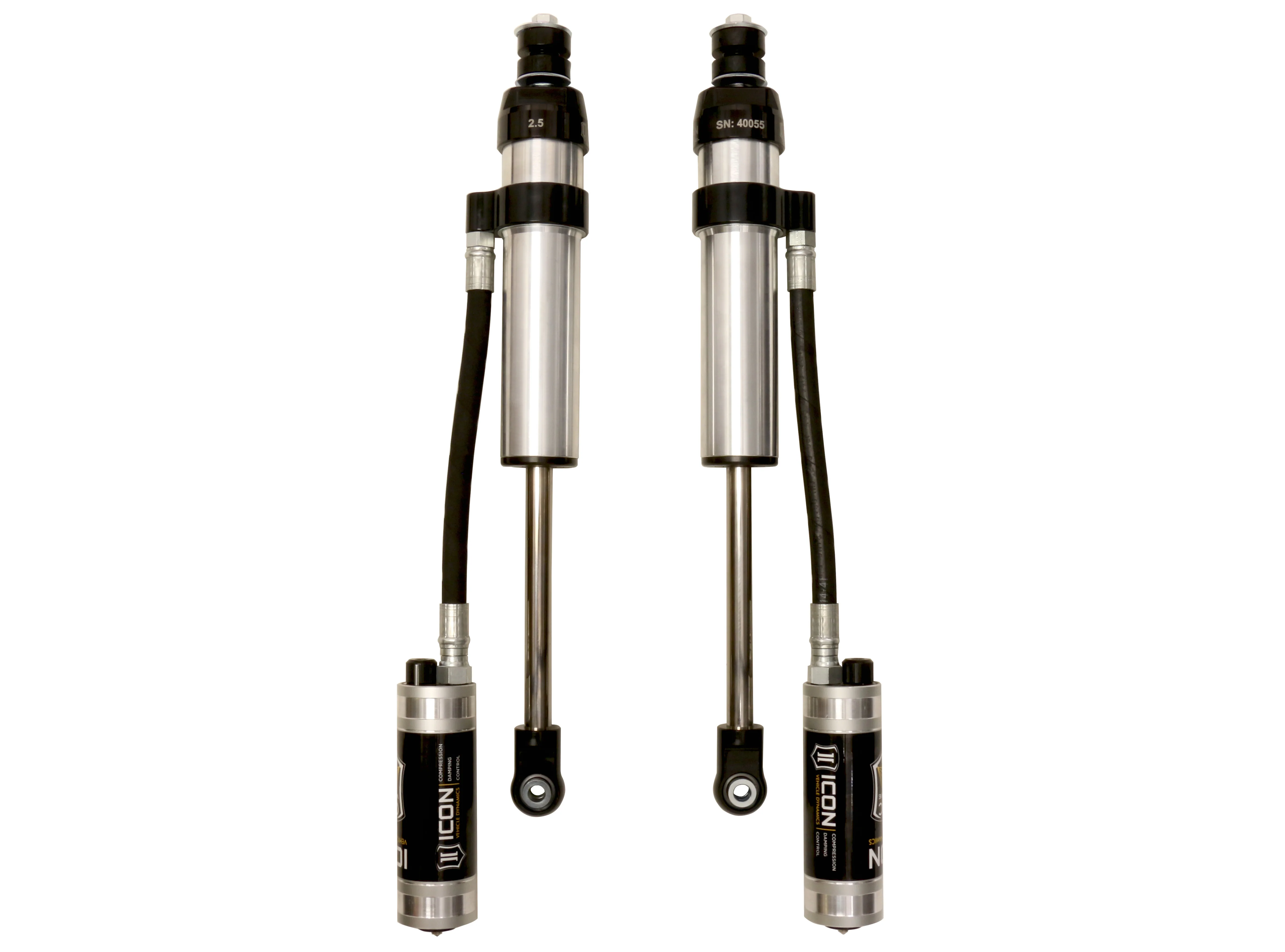 Icon 2.5 Remote Reservoir CDCV Shocks Front Pair for 2005-2019 Ford F250 Super Duty 4WD w/0-3" lift