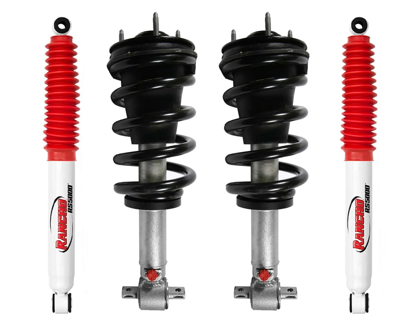 Rancho Quicklift Leveling Strut + Rear RS5000x Gas Shocks Set for 2014-2018 Chevrolet Silverado 1500 RWD w/2" lift