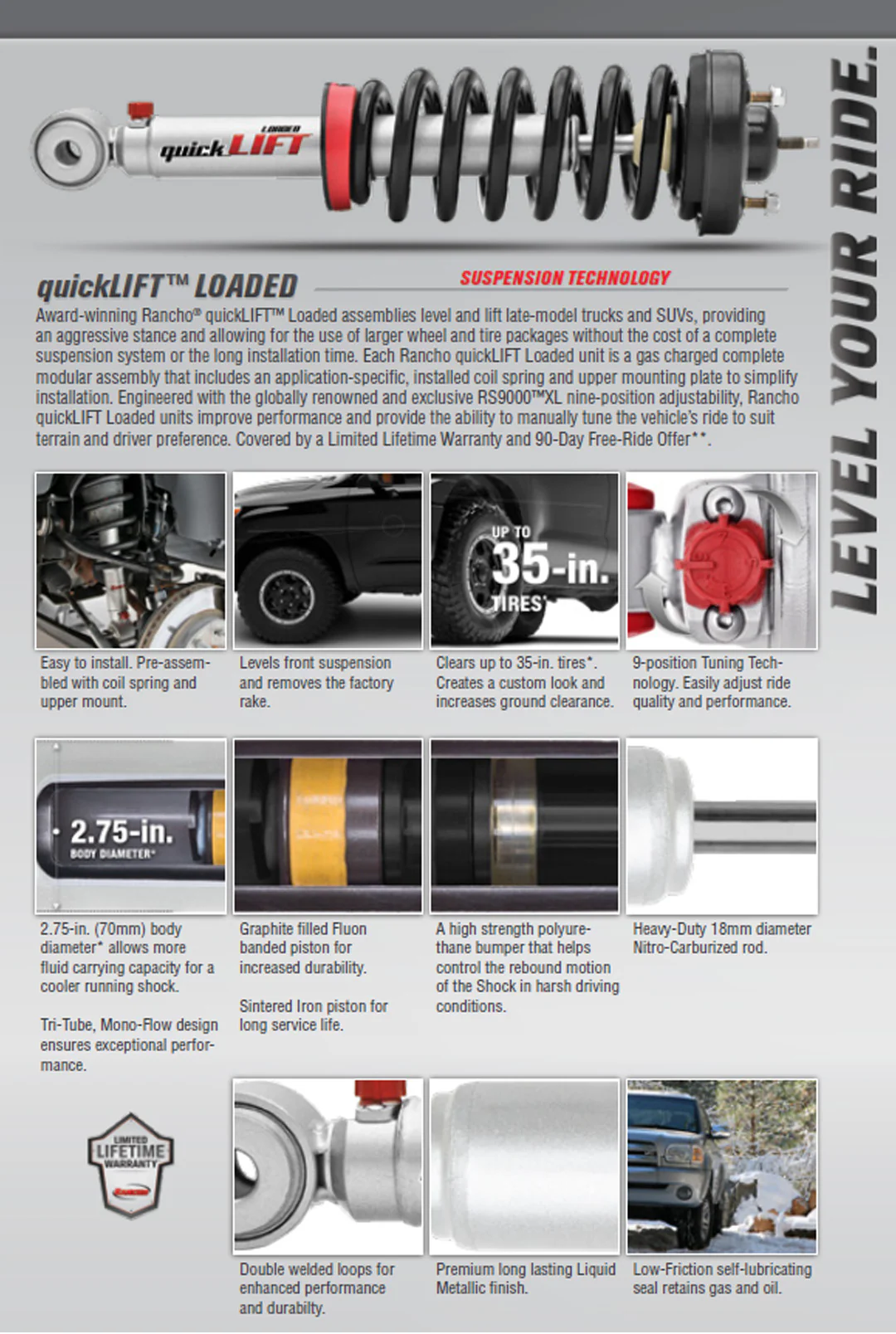 Rancho Quicklift Leveling Strut + RS9000XL Adjustable Shocks Set for 2009-2013 Ford F150 4WD - Image 3